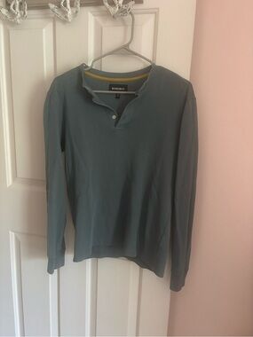 Bonobos Muted Slate Blue Long-Sleeve Henley with Yellow Neck Trim
